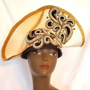 Hat with Pearl, Gold, Black 60 cm